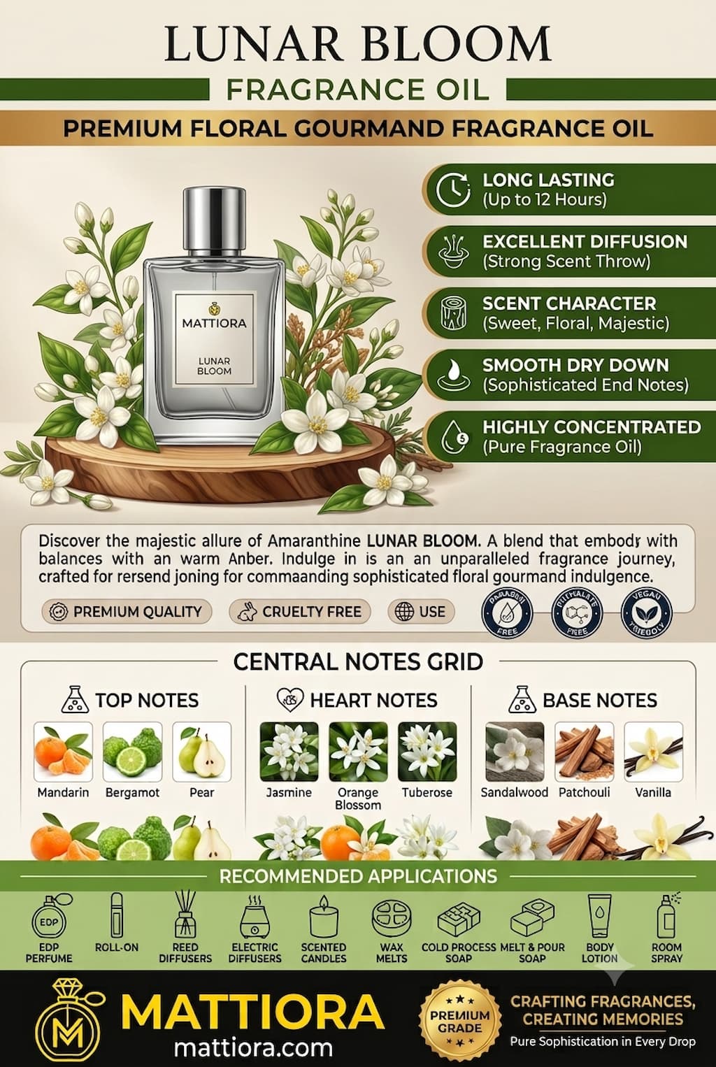 Lunar Bloom Premium Floral Gourmand Fragrance Oil | Mattiora • Premium Inspired Fragrance Oils