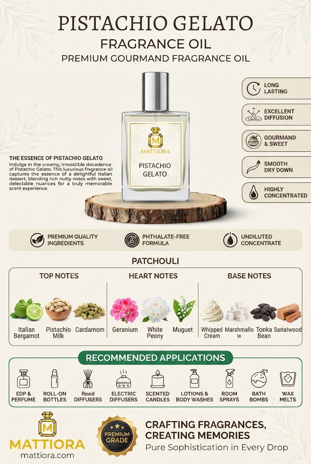 Pistachio Gelato Premium Gourmand Fragrance Oil | Mattiora • Premium Inspired Fragrance Oils