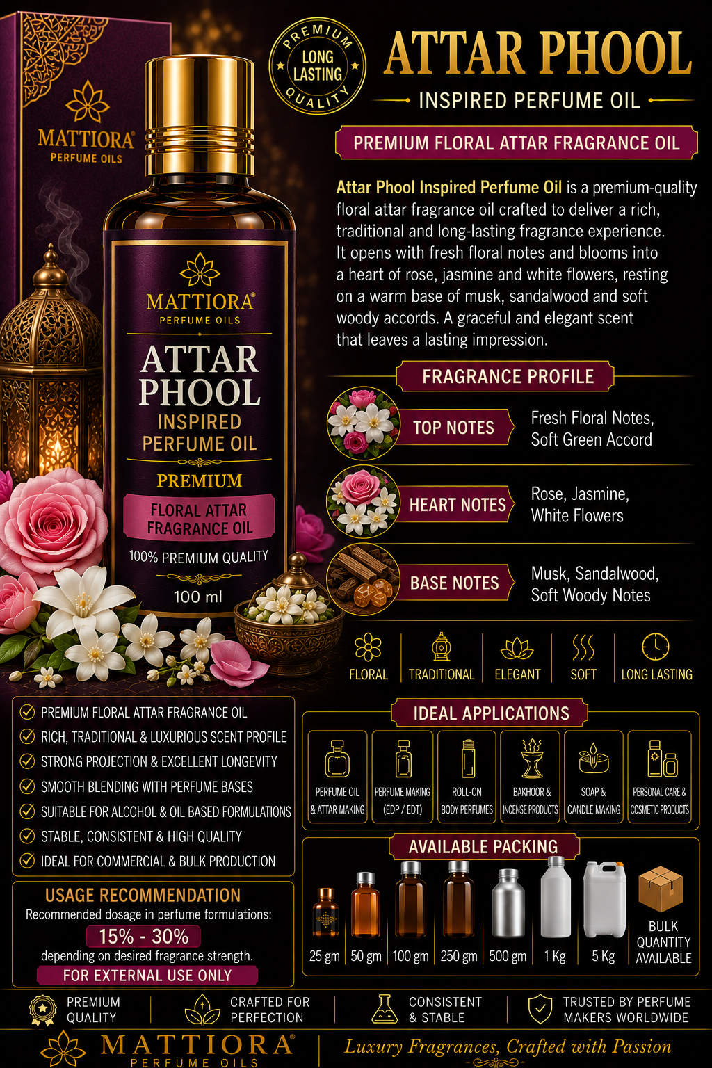 Attar Phool Inspired Perfume Oil Premium Floral Attar Fragrance Oil Mattiora
